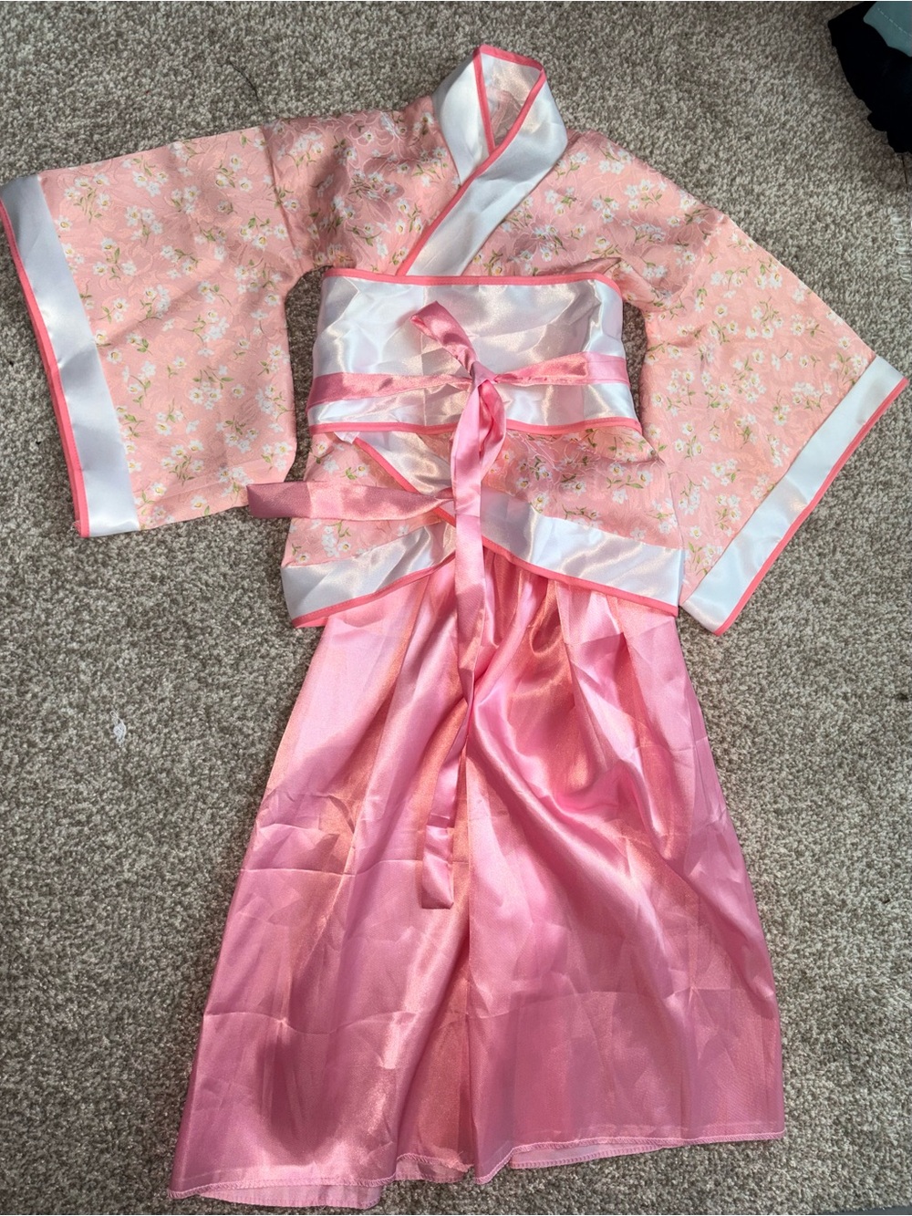 Pink Floral Hanfu Kids Costume with Satin Skirt 4-5T